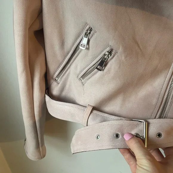 Forever 21 Faux Suede Pink Moto Jacket Women’s Medium - Picture 3 of 6